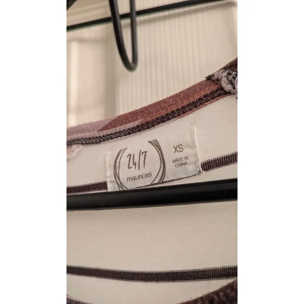 Maurices 24/7 XS Striped Raglan Top – Aztec Southwestern 3/4 Sleeve High Low